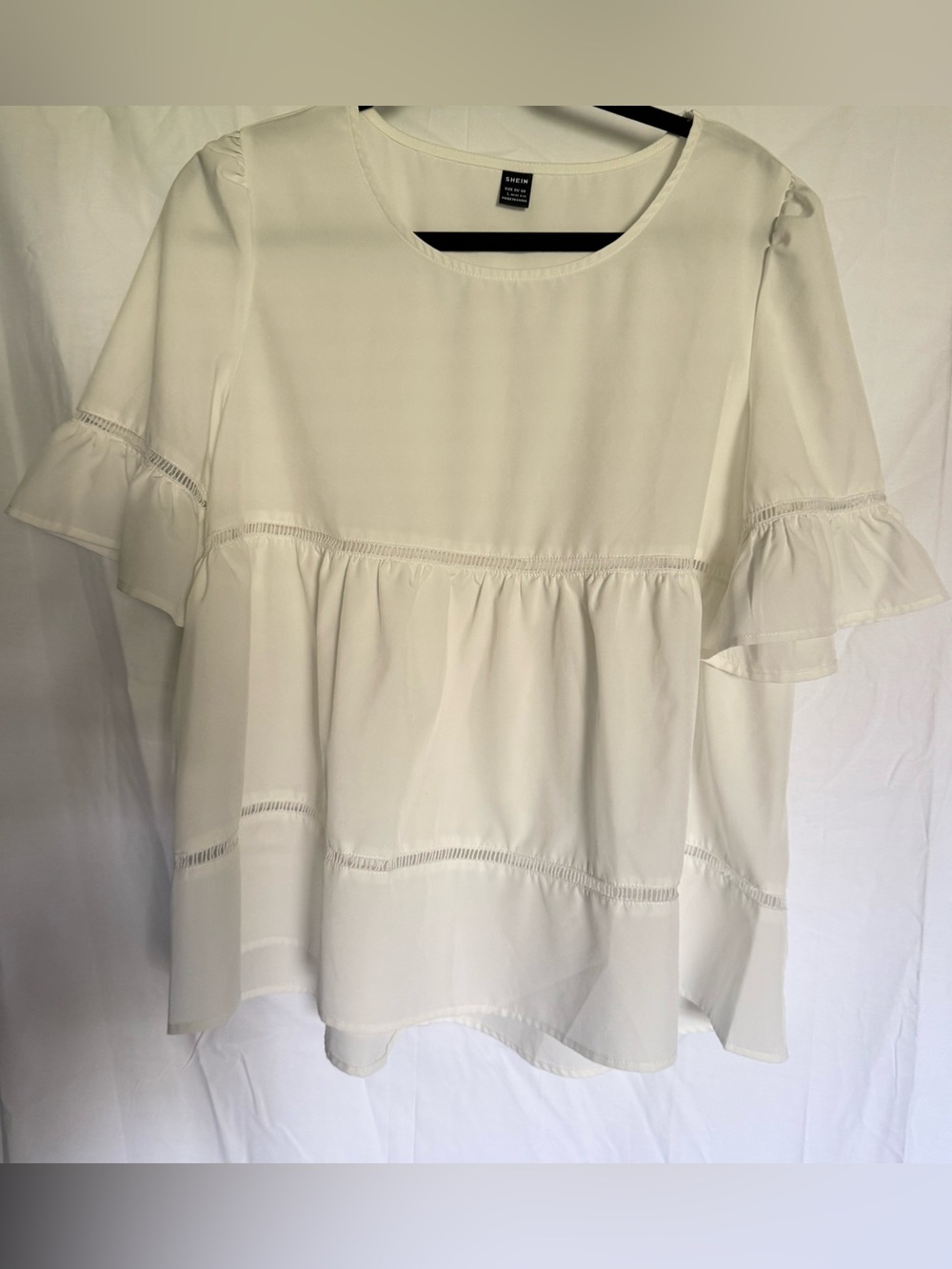 SHEIN Cream Ruffle Short-Sleeve Shift Flare‎ Top Blouse Size L